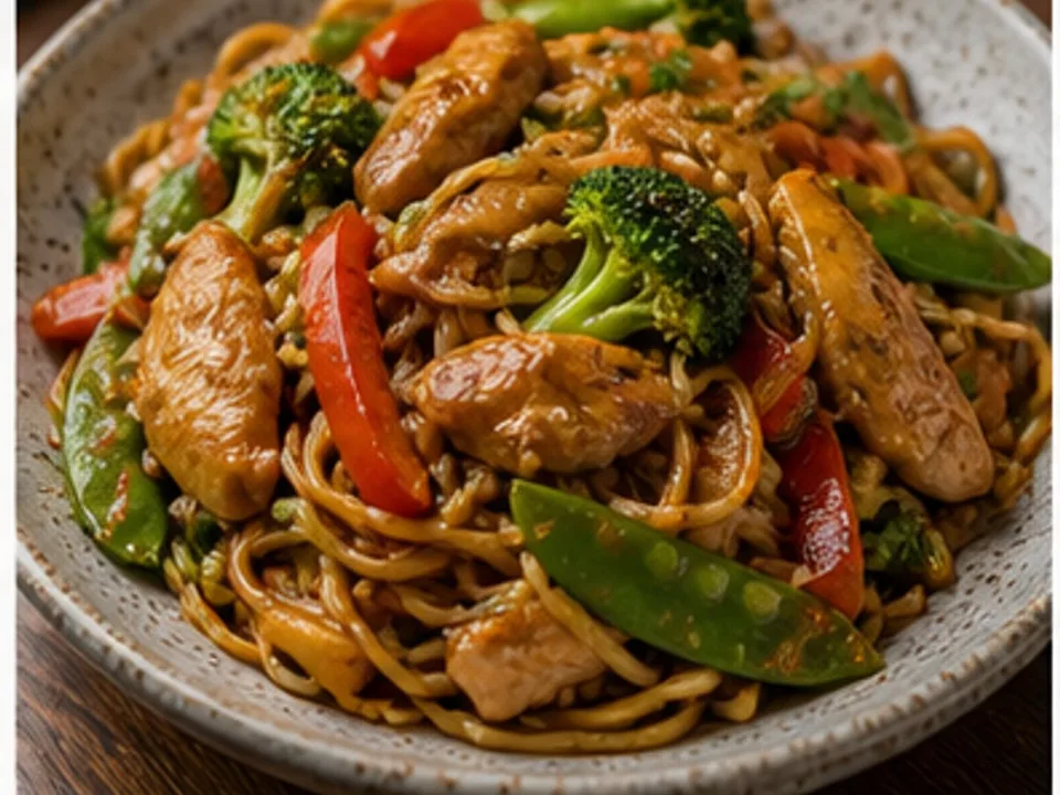 Gebratene Nudeln mit Hähnchen